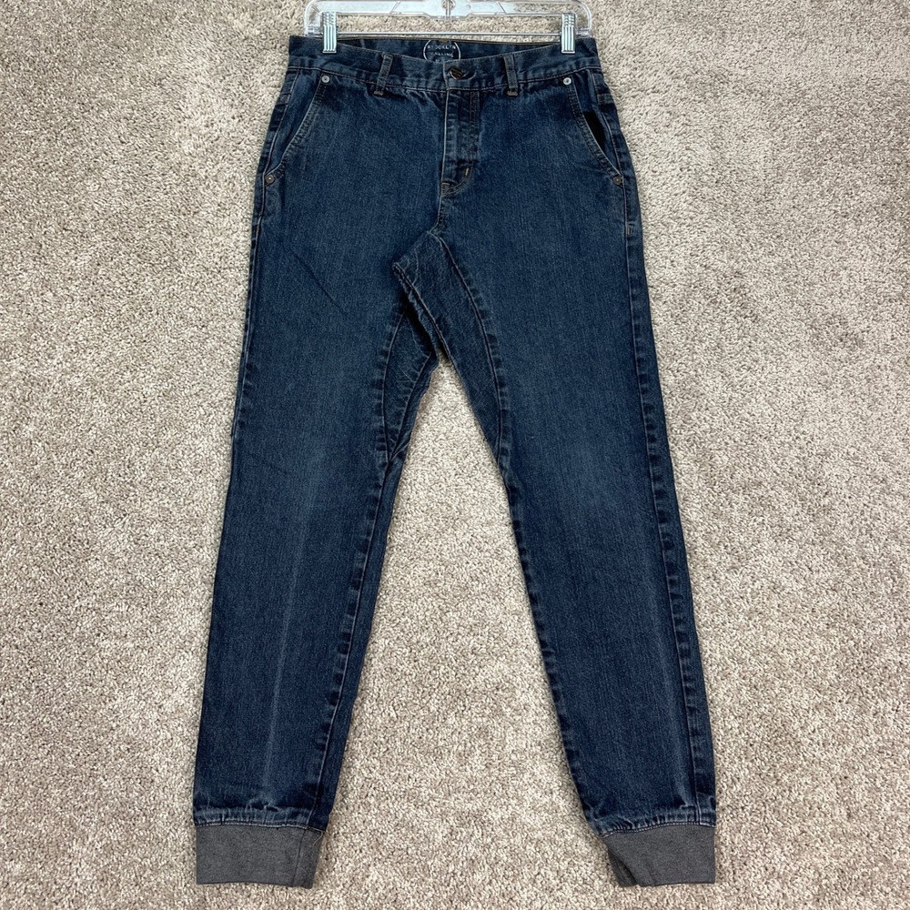 Brooklyn Jogger Pants Men 28x29 Dark Wash Blue Flat Front Cuffed Denim Twill EUC